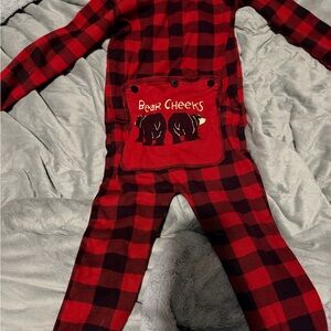 Lazy One Red and Black Plaid Pajama Onesie Bear Cheeks buffalo plaid holiday